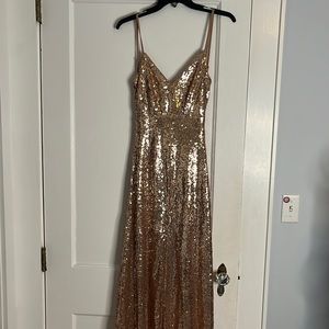 Rose Gold Sequins Backless Maxi Dress